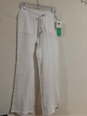 Men's White Drawstring Cotton Gauze Joggers
